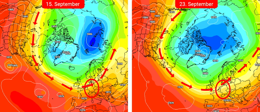 Südwestwetterlage - aus heiß wird spätsommerlich warm Südwestwetterlage - aus heiß wird spätsommerlich warm