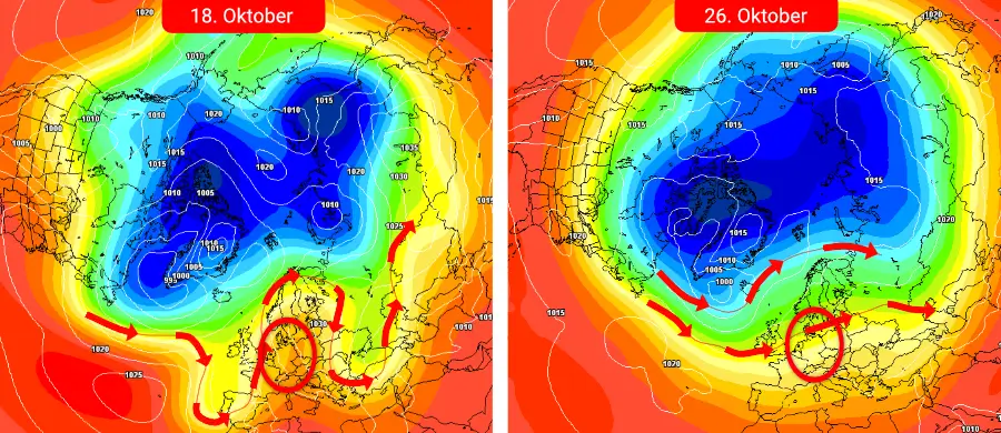 Eine hochdruckdominierte Wetterlage wird in der zweiten Oktoberhälfte zunehmend wahrscheinlicher Eine hochdruckdominierte Wetterlage wird in der zweiten Oktoberhälfte zunehmend wahrscheinlicher