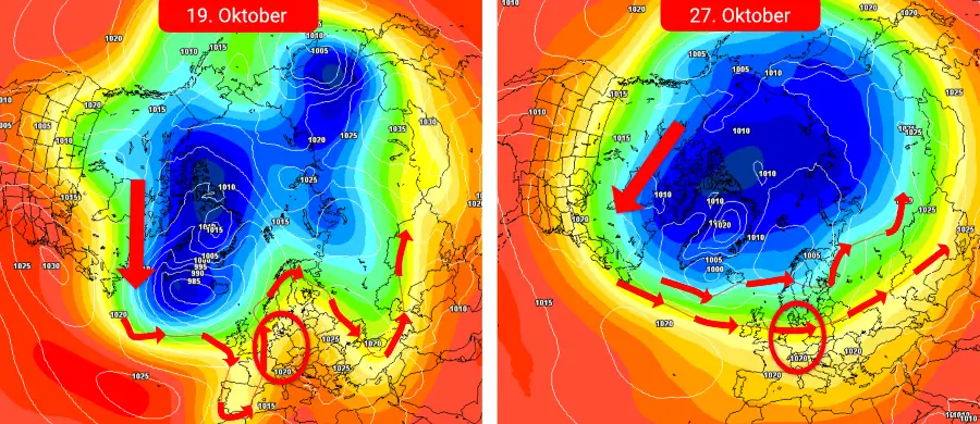 Die Großwetterlage kippt mit Beginn der letzten Oktoberdekade Die Großwetterlage kippt mit Beginn der letzten Oktoberdekade