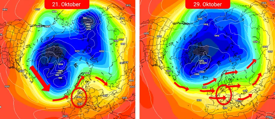 Die Südwestwetterlage kann weite Teile der zweiten Oktoberhälfte dominieren Die Südwestwetterlage kann weite Teile der zweiten Oktoberhälfte dominieren