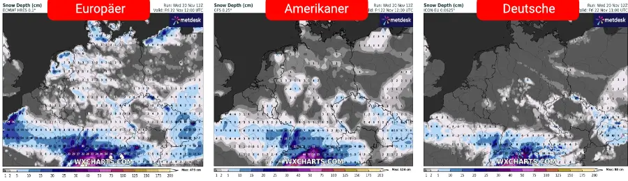 Über dem Süden lässt sich von Donnerstag auf Freitag unwetterartiger Schneefall nicht ausschließen Über dem Süden lässt sich von Donnerstag auf Freitag unwetterartiger Schneefall nicht ausschließen