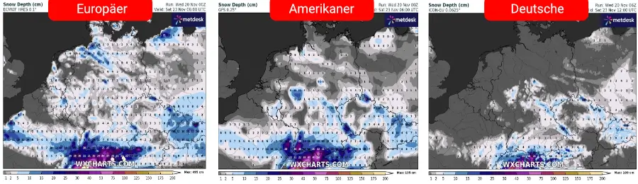 Die Schneeprognose bis Freitag - unterschiedliche Bewertung der Randtiefentwicklung am Donnerstag über dem Süden Die Schneeprognose bis Freitag - unterschiedliche Bewertung der Randtiefentwicklung am Donnerstag über dem Süden