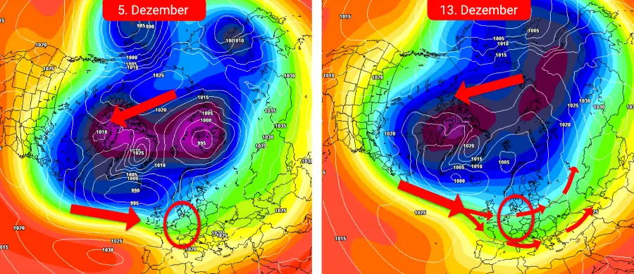 Eine nasskalte Nordwestwetterlage wird in der Vorweihnachtszeit zunehmend wahrscheinlicher Eine nasskalte Nordwestwetterlage wird in der Vorweihnachtszeit zunehmend wahrscheinlicher
