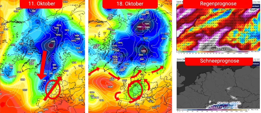 Nach dem Sturm setzt sich eine Störung über Mitteleuropa fest und sorgt für unwetterartige Regensummen Nach dem Sturm setzt sich eine Störung über Mitteleuropa fest und sorgt für unwetterartige Regensummen