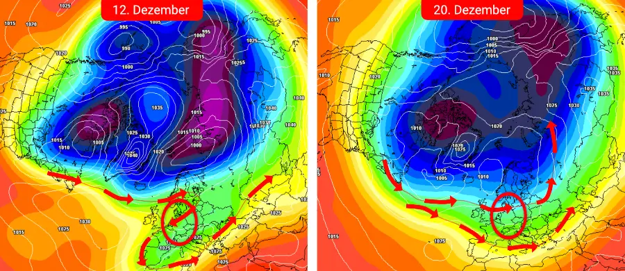 Ein weiterer Vorstoß des Winters ist bis zum 10. Dezember sehr wahrscheinlich - nachfolgend stellt sich eine zunehmend nasskalte Witterung ein Eine winterliche Wetterentwicklung wird zum 2. Advent bestätigt. Nachfolgend setzt sich in der Vorweihnachtszeit eine