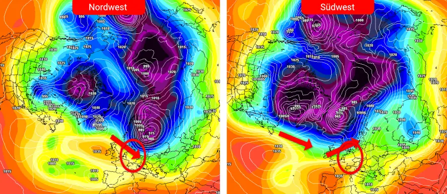 Neutraler NAO-Index - Südwest- oder Nordwestwetterlage Neutraler NAO-Index - Südwest- oder Nordwestwetterlage