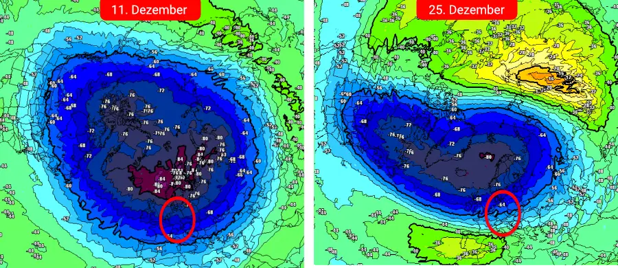 Ein Minor-Warming mit Ansatz zu einem Major-Warming - im Moment jedoch keine Windumkehr und somit auch keine Beeinflussung des Polarwirbels in den unteren Schichten Ein Minor-Warming mit Ansatz zu einem Major-Warming - im Moment jedoch keine Windumkehr und somit auch keine Beeinflussung des Polarwirbels in den unteren Schichten
